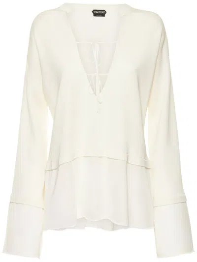 Tom Ford Light White Blouse With V-neck In Multi