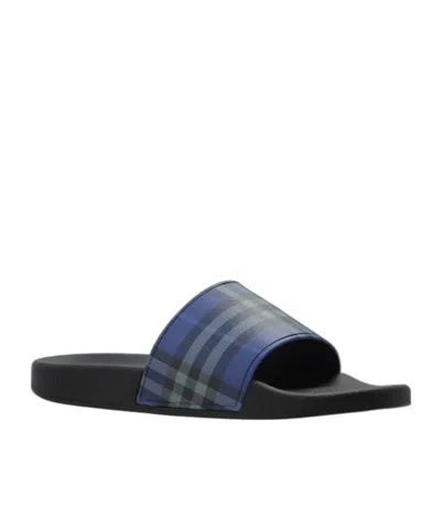 Burberry Checked Sandals In Blue