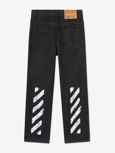 Off-white Boys Diagonal Sponge Denim Jeans In Black