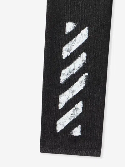 Off-white Boys Diagonal Sponge Denim Jeans In Black
