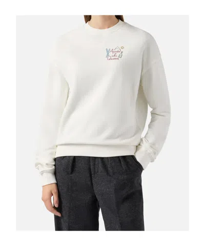 Mc2 Saint Barth Stardust Cotton Sweatshirt In White With Rhinestone Appliqué Après Ski Queen In White