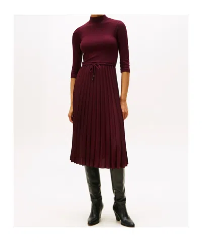 Tommy Hilfiger Pleated Midi Fit And Flare Dress In Red