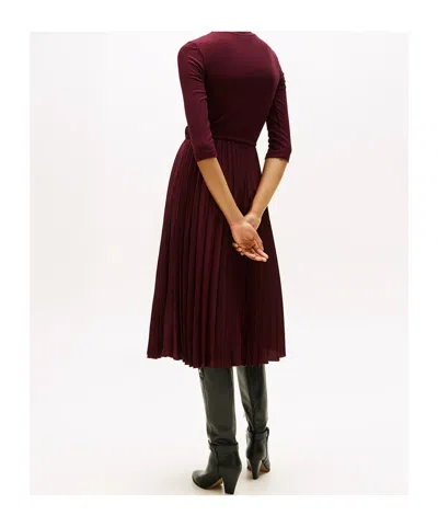 Tommy Hilfiger Pleated Midi Fit And Flare Dress In Red