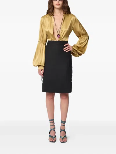 Nina Ricci High Waist Skirt Knee Length Slit In Black