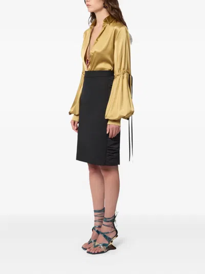 Nina Ricci High Waist Skirt Knee Length Slit In Black