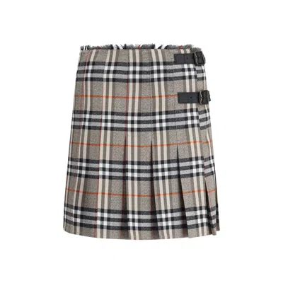 Burberry Check Archive Wool Miniskirt In Gray