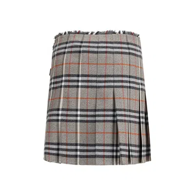 Burberry Check Archive Wool Miniskirt In Gray
