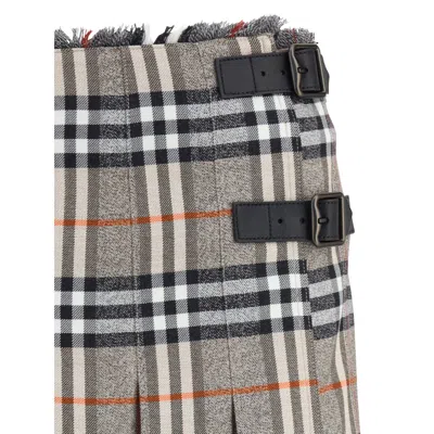Burberry Check Archive Wool Miniskirt In Gray