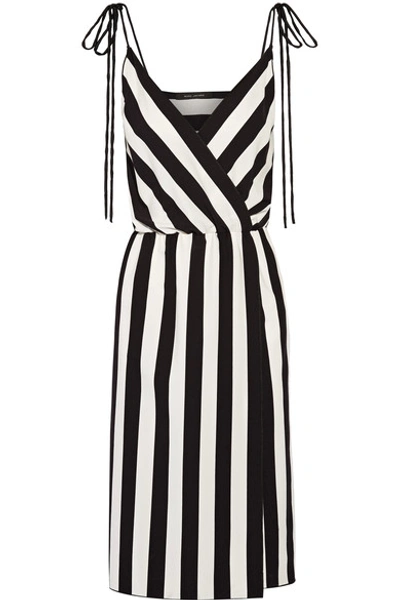 Marc Jacobs Wrap-effect Striped Crepe Dress In Black/parchment