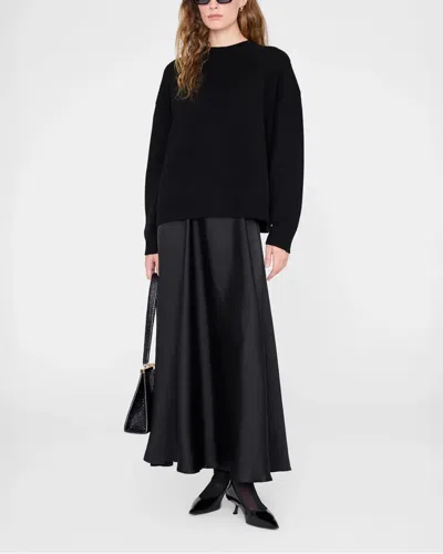 Anine Bing Christina Silk-blend Satin Midi Skirt In Black