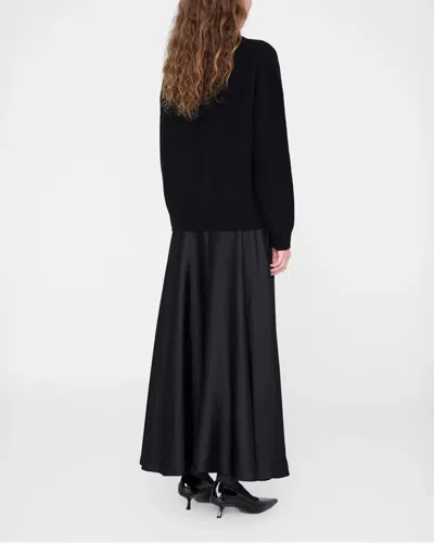 Anine Bing Christina Silk-blend Satin Midi Skirt In Black