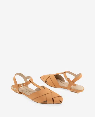 Kenneth Cole Bindy Woven Leather T-strap Sandal In Brown