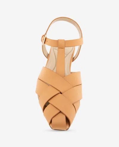 Kenneth Cole Bindy Woven Leather T-strap Sandal In Brown