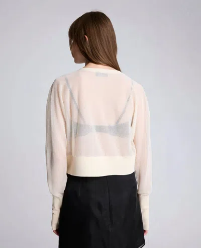 Kenneth Cole Sheer Cropped Cardigan With Saddle Shoulders In Neutral