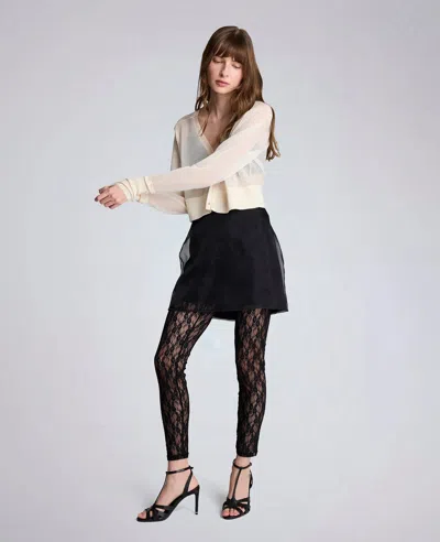 Kenneth Cole Sheer Cropped Cardigan With Saddle Shoulders In Neutral