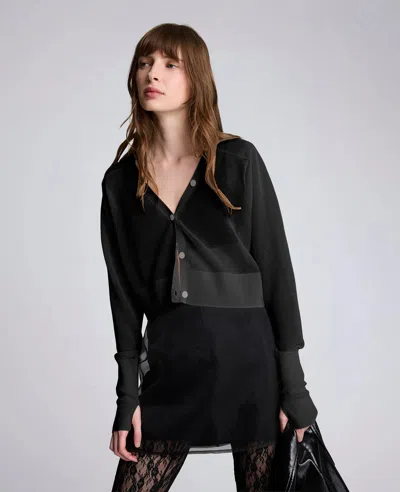 Kenneth Cole Sheer Cropped Cardigan With Saddle Shoulders In Black