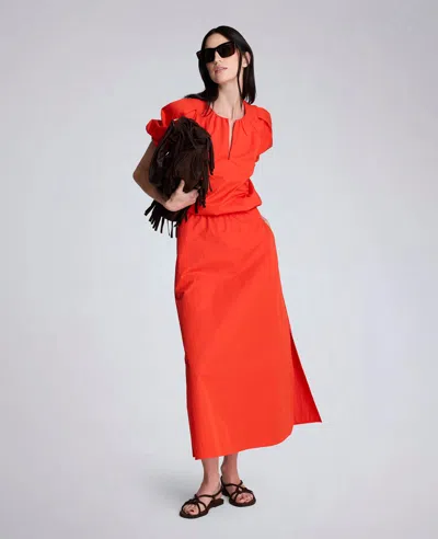 Kenneth Cole Poplin Cropped Elastic Hem Shirt With Short Puff Sleeves In Red