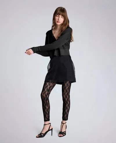 Kenneth Cole Sheer Cropped Cardigan With Saddle Shoulders In Black
