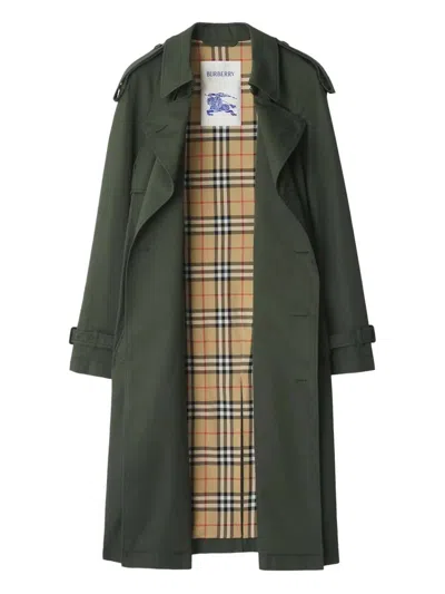 Burberry Mid-length Gabardine Trench Coat In Green