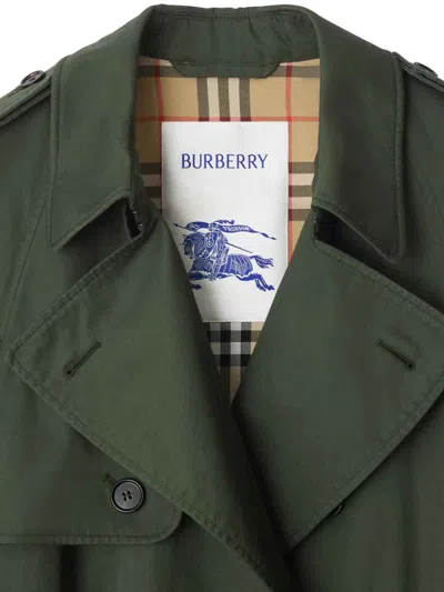 Burberry Mid-length Gabardine Trench Coat In Green