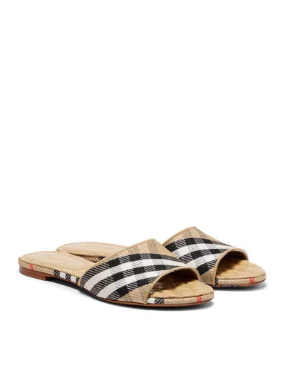 Burberry Sloane Slides Check Pattern Flat Sole Open Toe In Nude