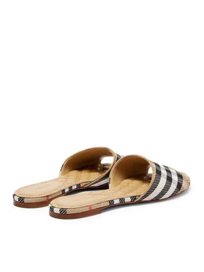 Burberry Sloane Slides Check Pattern Flat Sole Open Toe In Nude