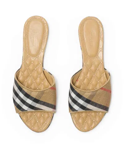 Burberry Sloane Slides Check Pattern Flat Sole Open Toe In Nude