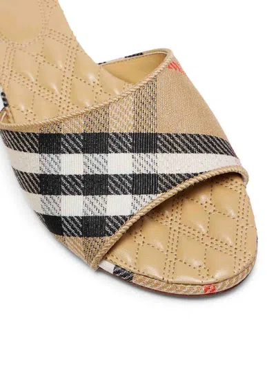 Burberry Sloane Slides Check Pattern Flat Sole Open Toe In Nude