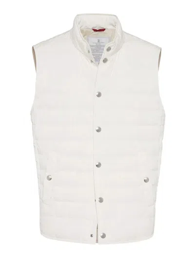 Brunello Cucinelli Men Water-resistant Microfiber Lightweight Down Vest In White