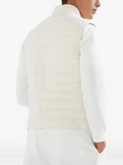 Brunello Cucinelli Men Water-resistant Microfiber Lightweight Down Vest In White