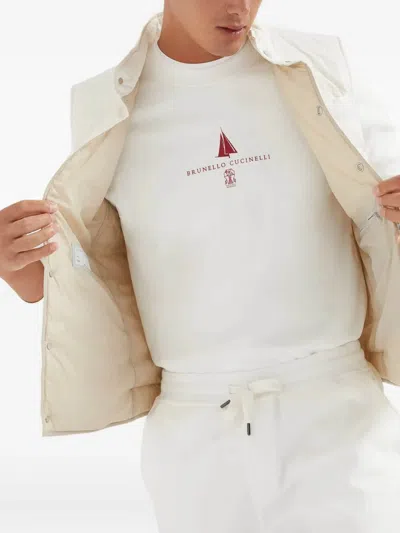 Brunello Cucinelli Men Water-resistant Microfiber Lightweight Down Vest In White