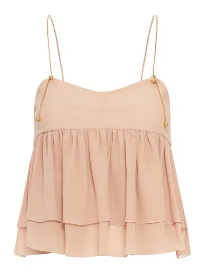 Chloé Tiered Ruffle Organic Silk Georgette Babydoll Top In Pink