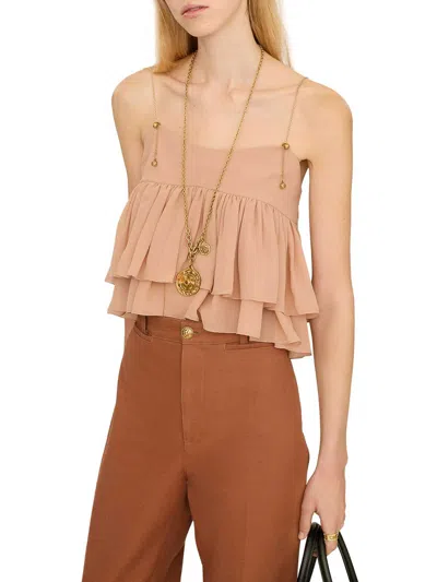 Chloé Tiered Ruffle Organic Silk Georgette Babydoll Top In Pink