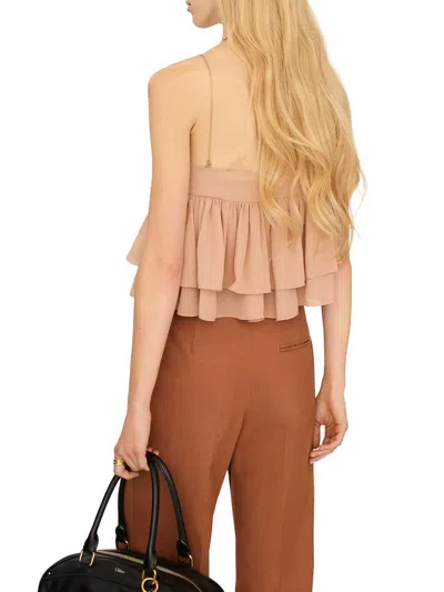 Chloé Tiered Ruffle Organic Silk Georgette Babydoll Top In Pink