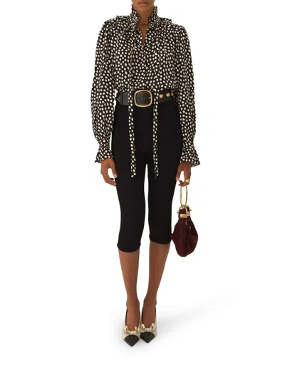 Chloé Ruffle Front Long Sleeve Top In Black