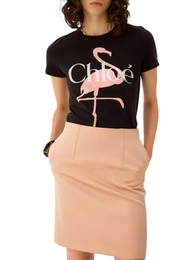 Chloé Women Black Crewneck T-shirt With Maxi Logo Print On The Front In Cotton Woman In Black