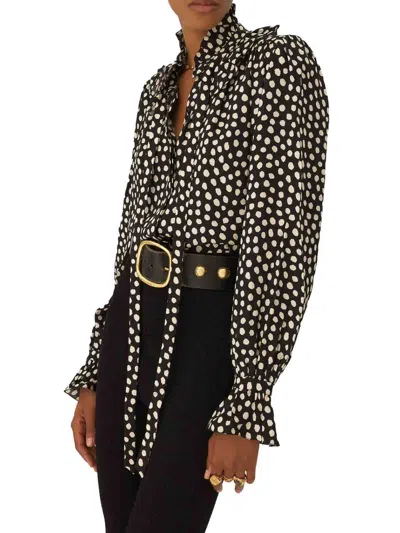 Chloé Ruffle Front Long Sleeve Top In Black