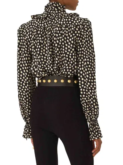 Chloé Ruffle Front Long Sleeve Top In Black