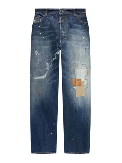 Dsquared2 Faded Patchwork Jeans In Blue