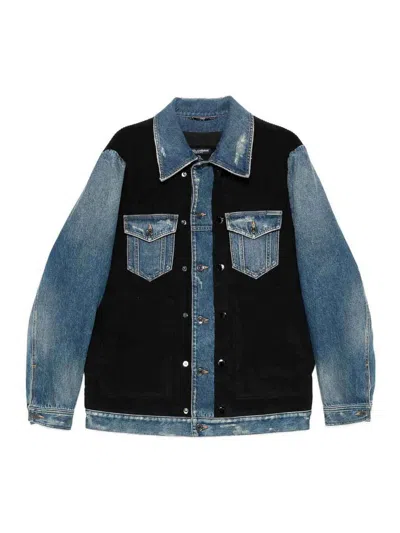 Dolce & Gabbana Blue Cotton Elastan Polyamide Polyester Jacket In Blue