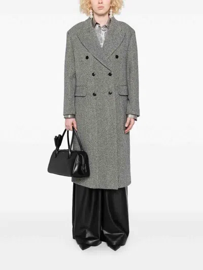 Ermanno Scervino Herringbone-pattern Double-breasted Coat In Gray