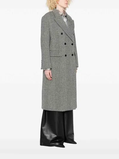 Ermanno Scervino Herringbone-pattern Double-breasted Coat In Gray