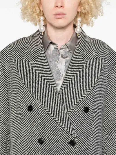 Ermanno Scervino Herringbone-pattern Double-breasted Coat In Gray