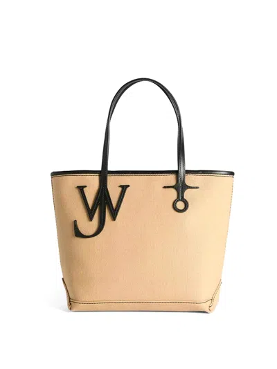 Jw Anderson Beige Canvas Small Anchor Bucket Bag Beigeblack Borse A Mano In Nude