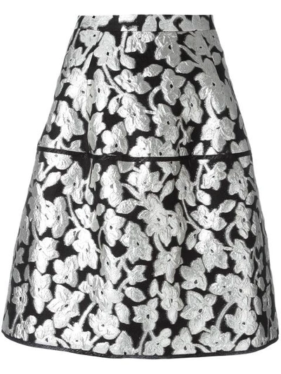 Oscar De La Renta Metallic Jacquard Skirt In Blk-slvr