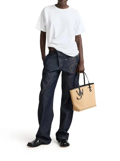 Jw Anderson Beige Canvas Small Anchor Bucket Bag Beigeblack Borse A Mano In Nude