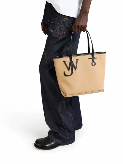 Jw Anderson Beige Canvas Small Anchor Bucket Bag Beigeblack Borse A Mano In Nude