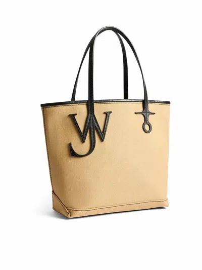 Jw Anderson Beige Canvas Small Anchor Bucket Bag Beigeblack Borse A Mano In Nude