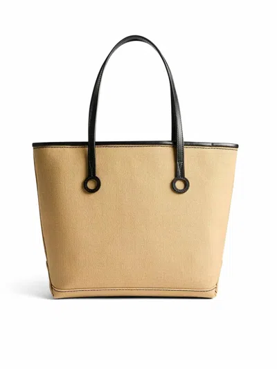 Jw Anderson Beige Canvas Small Anchor Bucket Bag Beigeblack Borse A Mano In Nude