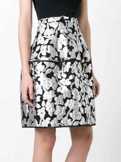 Shop Oscar De La Renta Metallic Floral Skirt In Black